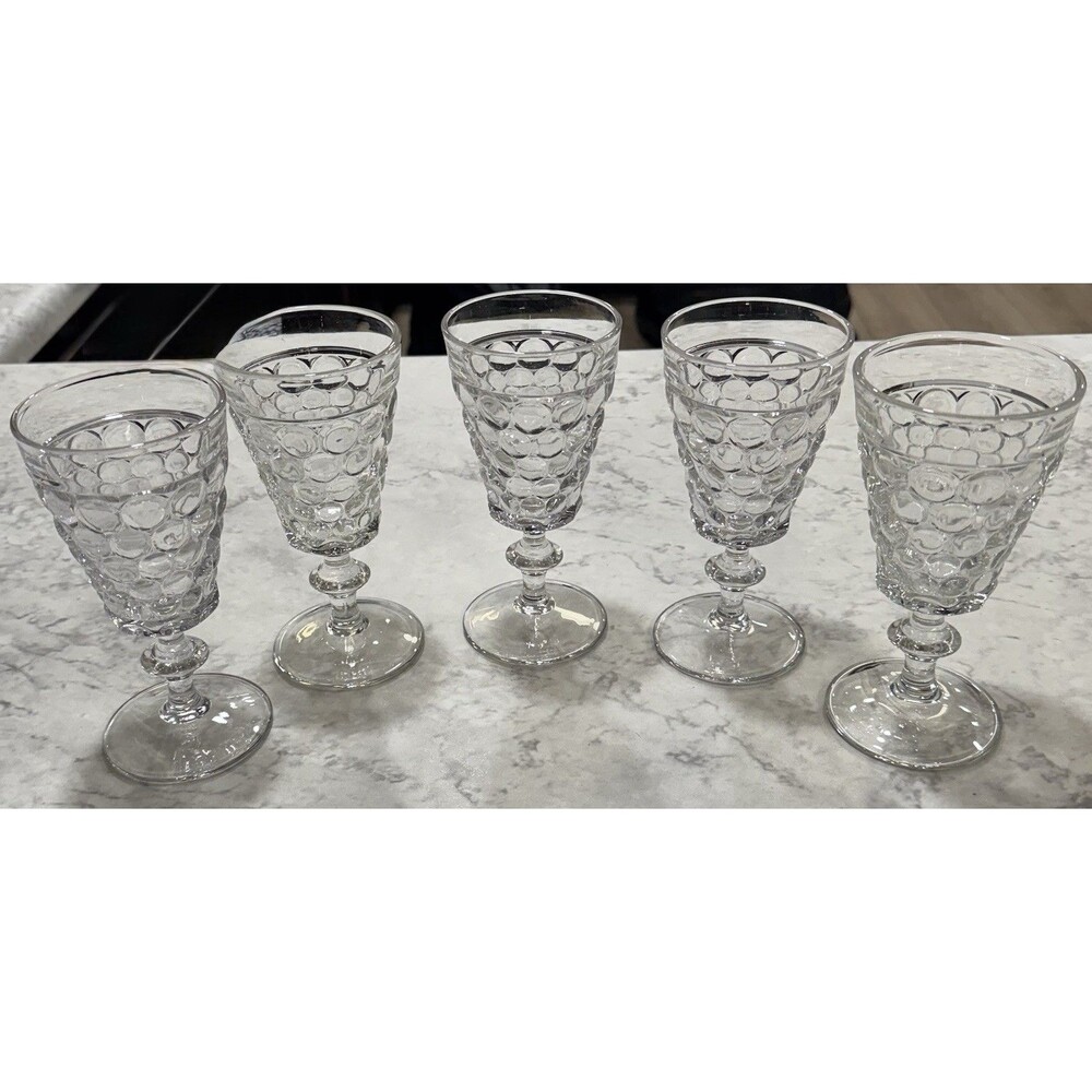 5 Vintage Westmoreland Thousand Eye Clear Glass Water Goblets Wine Stems